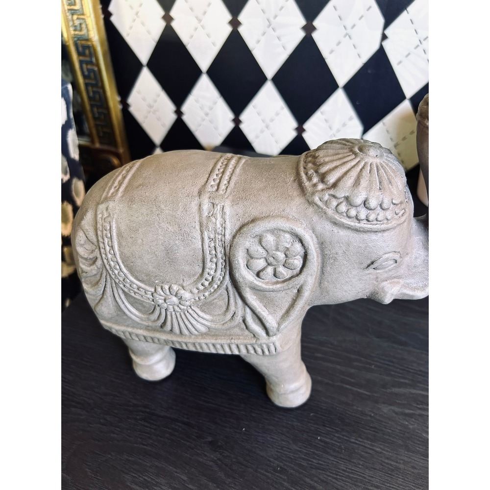 Vintage Gray Elephant Statue Trunk Up Good Luck Bohemian Decor 10"" - Picture 11 of 17